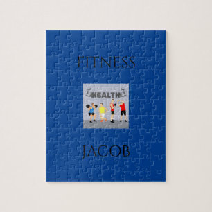 Rompecabezas de fitness en azul con nombre persona