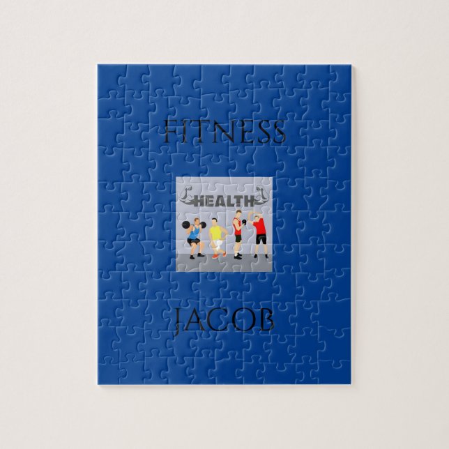 Rompecabezas de fitness en azul con nombre persona (Vertical)
