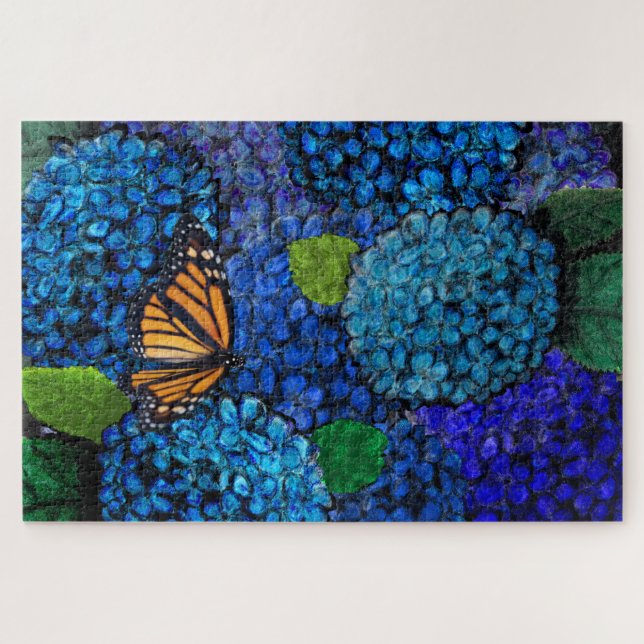 Rompecabezas de flor de Hortensia Azul (Horizontal)