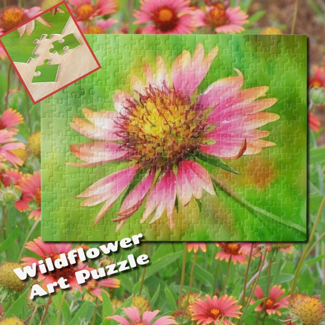 Rompecabezas de flor silvestre indio sobre el fueg (Wildflower Indian Blanket, Fire Wheel Flower Art Puzzle)