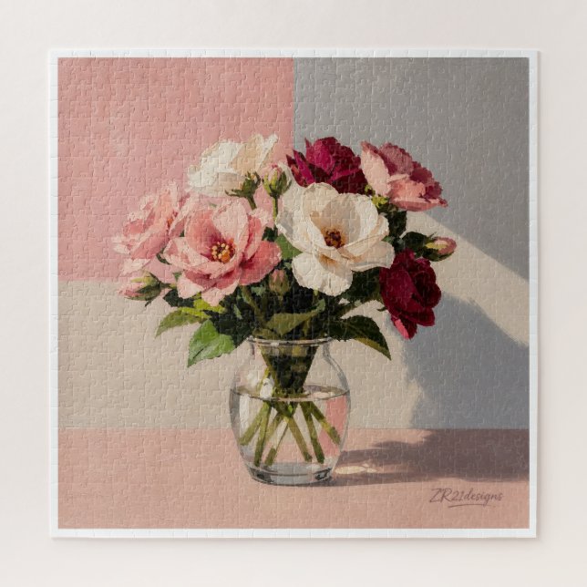 Rompecabezas de Florero con Peonías de Tono Rosado (Vertical)