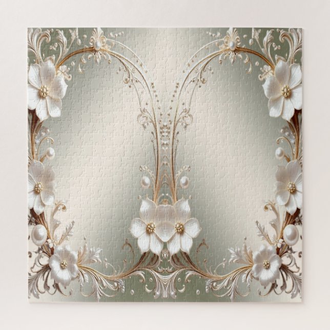 Rompecabezas de flores blancas ornamentadas (Vertical)