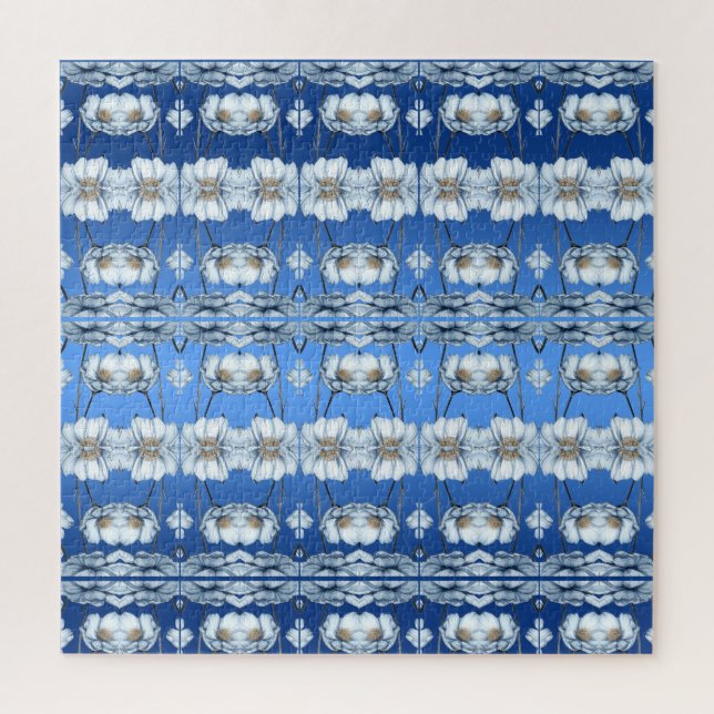 Rompecabezas de flores de acuarela azules (Vertical)
