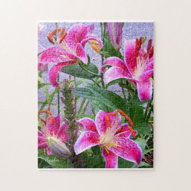 Rompecabezas de flores de lirios asiáticos pintado (Vertical)