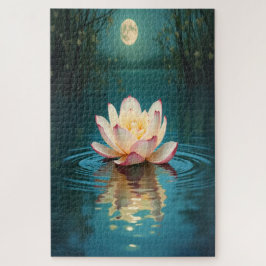 Rompecabezas de flores de Lotus iluminado por luna