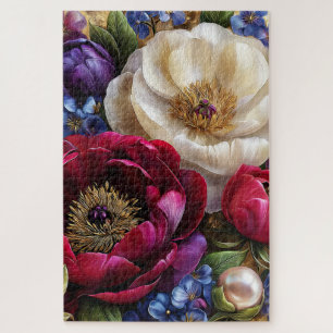 Rompecabezas de flores de peonía botánicas vintage
