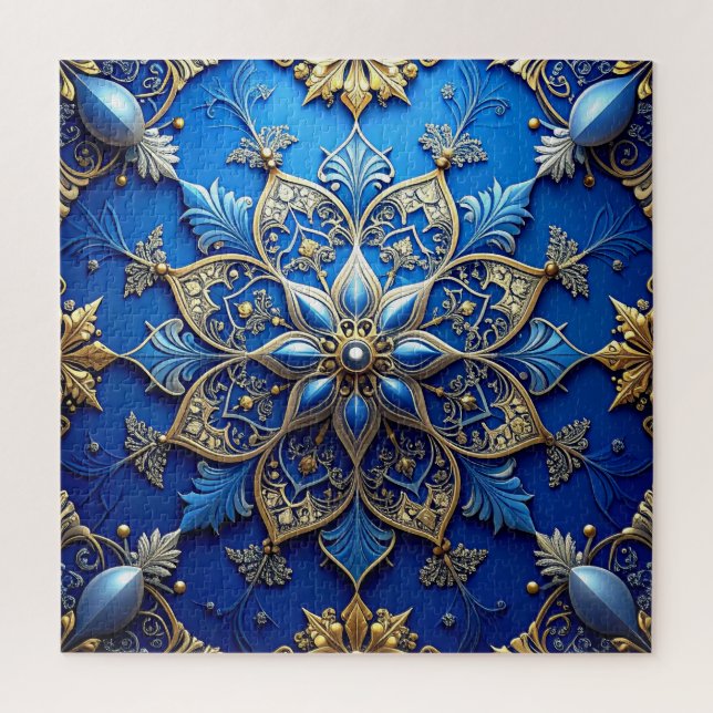Rompecabezas de flores decorativas azules (Vertical)