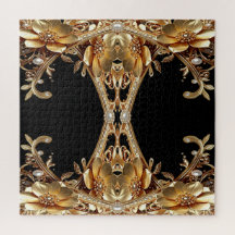 Rompecabezas de flores decorativas de oro