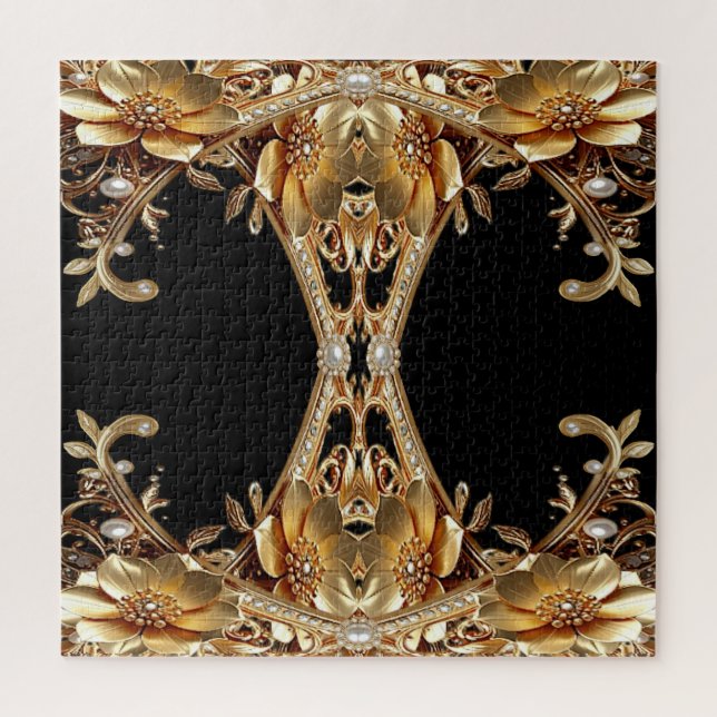 Rompecabezas de flores decorativas de oro (Vertical)