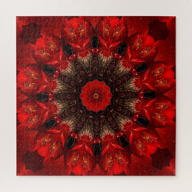 Rompecabezas de flores decorativas rojas (Vertical)