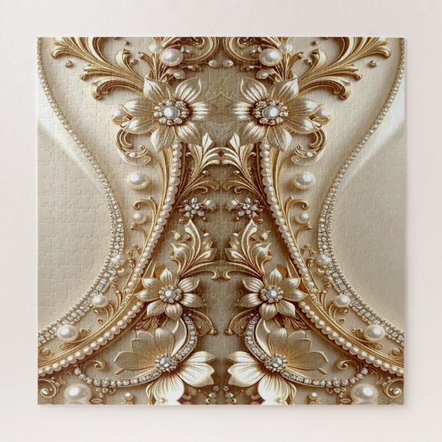 Rompecabezas de flores ornamentadas de oro elegant (Vertical)