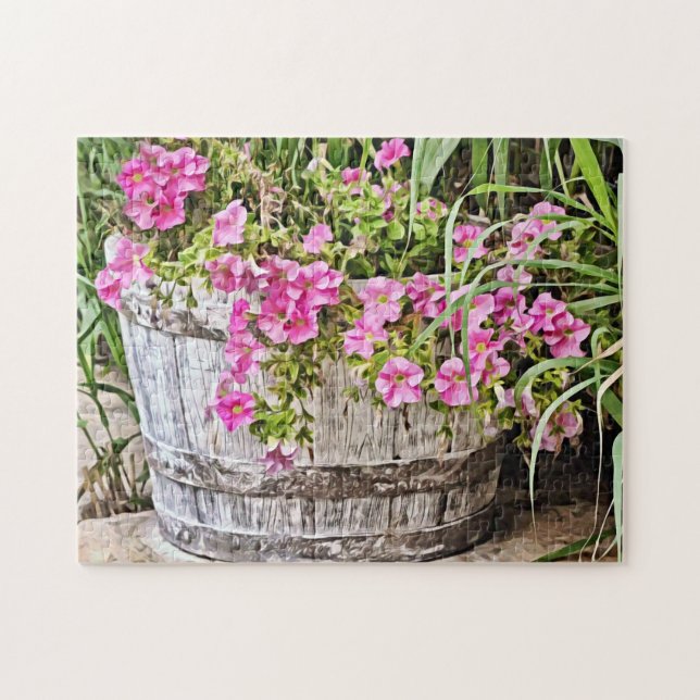 Rompecabezas de flores rosadas en barril de barril (Horizontal)