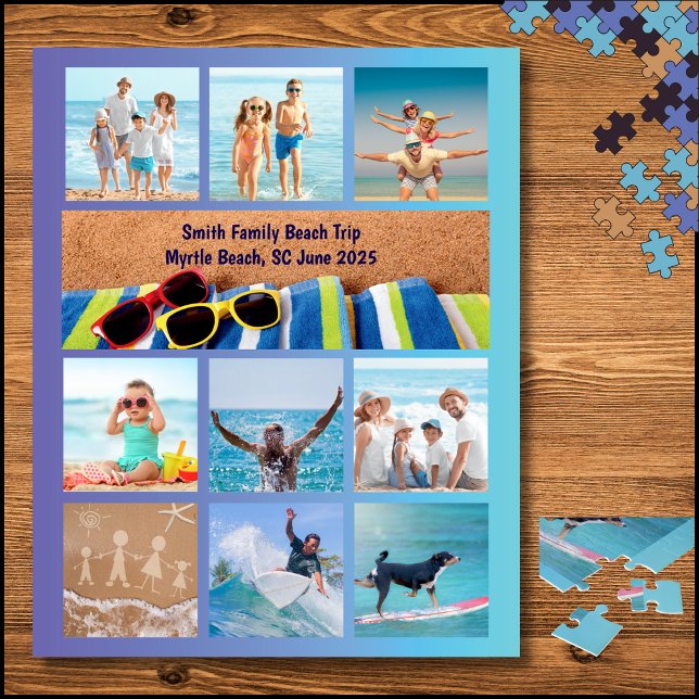 Rompecabezas de fotos de vacaciones de la playa de (Family Beach Trip Collage Memory Photo Puzzle)