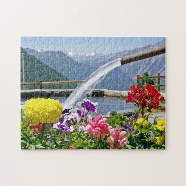 Rompecabezas de fuente y flores (Horizontal)