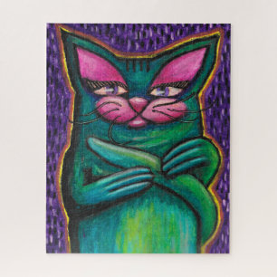 Rompecabezas de gato azul bonito en pintura al óle