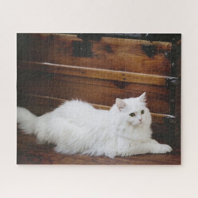 Rompecabezas de gato blanco de pelo largo (Horizontal)