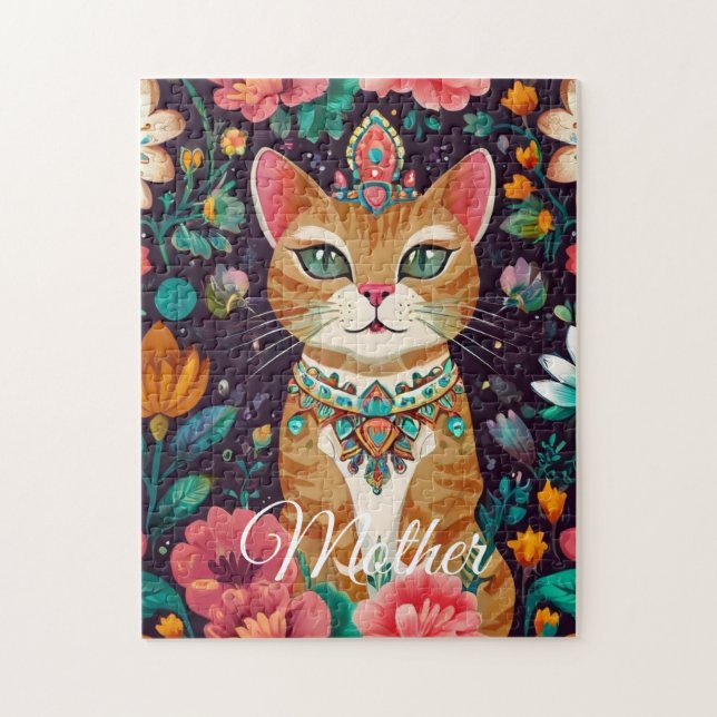 Rompecabezas de Gato Coronado con Joyas (Vertical)