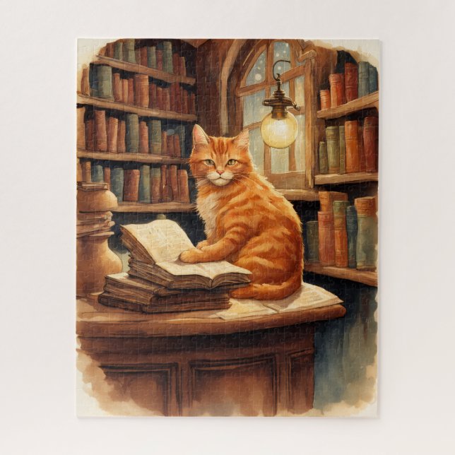 rompecabezas de gato de biblioteca (Vertical)