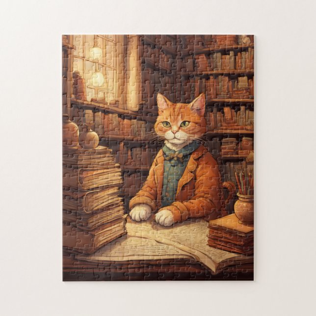 rompecabezas de gato de biblioteca #2 (Vertical)