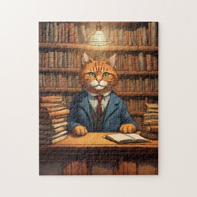 rompecabezas de gato de biblioteca #20 (Vertical)