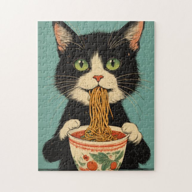ROMPECABEZAS DE GATO DE ESMOQUIN CON FIDEOS RAMEN (Vertical)