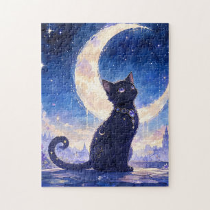 Rompecabezas de Gato Negro a la Luz de la Luna