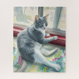 Rompecabezas de gato sentado junto a la ventana