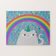 Rompecabezas de Gato Unicornio Arcoíris Estrellas 