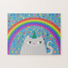 Rompecabezas de Gato Unicornio Arcoíris Estrellas 