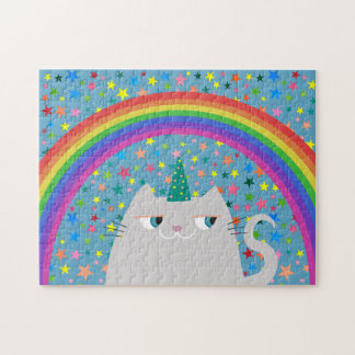 Rompecabezas de Gato Unicornio Arcoíris Estrellas