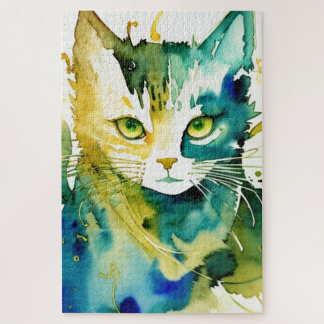 Rompecabezas de gato verde (Vertical)
