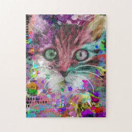 Rompecabezas de gato y flores