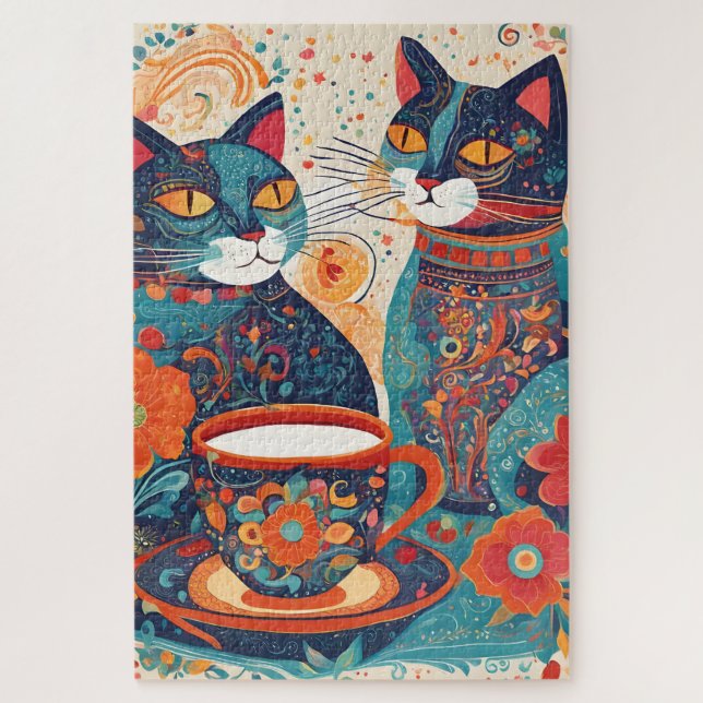 rompecabezas de gatos beben café (Vertical)