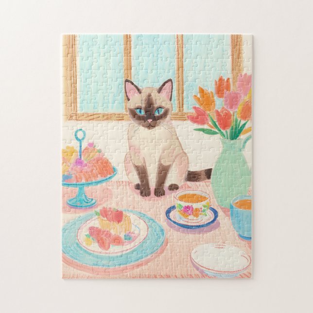 Rompecabezas de Gatos Siameses en Hora de Té (Vertical)