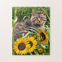 Rompecabezas de Girasoles y Gato Adorable