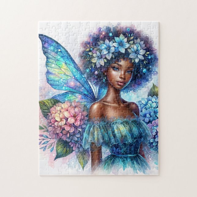 Rompecabezas de Hada de Piel Oscura con Afro y Hor (Vertical)