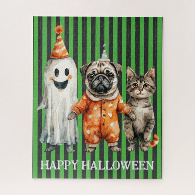 Rompecabezas de Halloween con gatos y perros (Vertical)