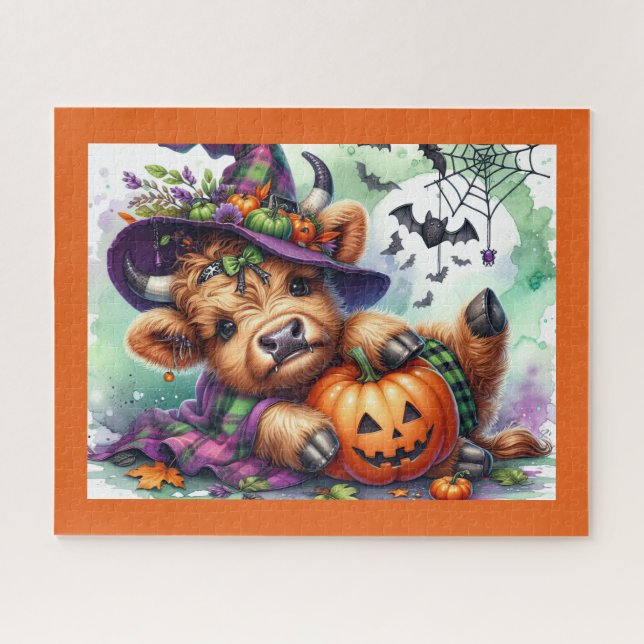 Rompecabezas de Halloween Highland Cow (Horizontal)