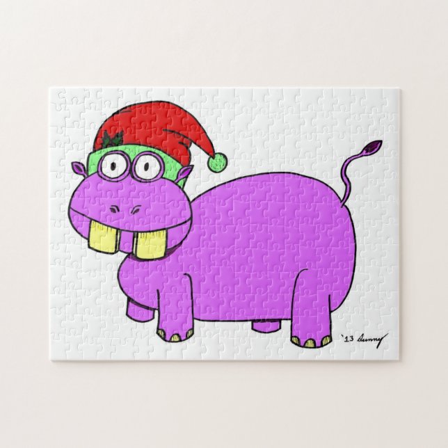 Rompecabezas de hipopótamo de Navidad (Horizontal)