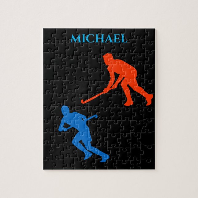 Rompecabezas de hockey. Nombre personalizado. (Vertical)