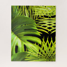 Rompecabezas de hojas de Monstera y palmeras tropi
