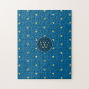 Rompecabezas de Houndstooth azul con acento dorado