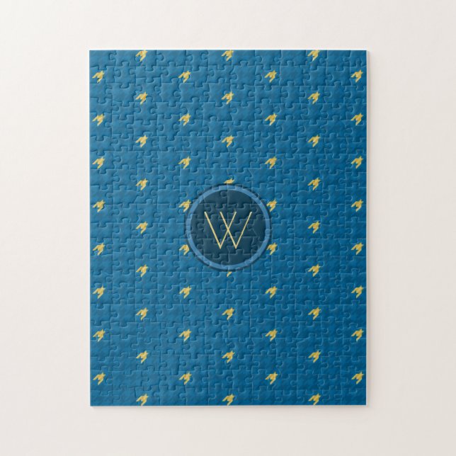 Rompecabezas de Houndstooth azul con acento dorado (Vertical)
