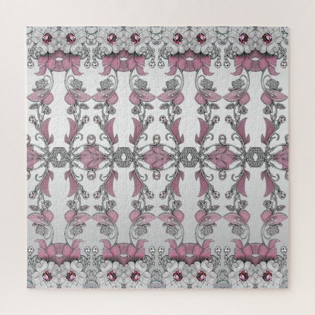 Rompecabezas de jigsaw con flor blanco rosado plat (Vertical)