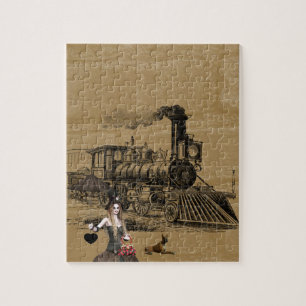 Rompecabezas de jigsaw decorativo de trenes de épo