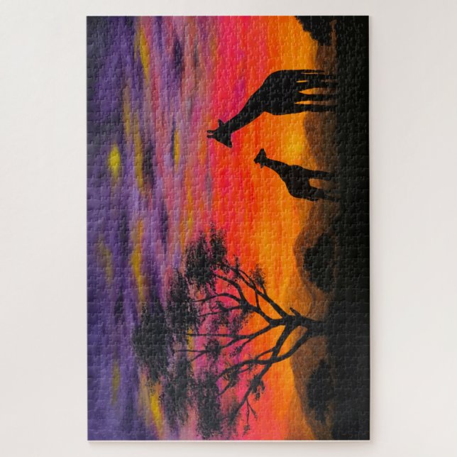 Rompecabezas de jigsaw - "Giraffe Sunset" (Vertical)