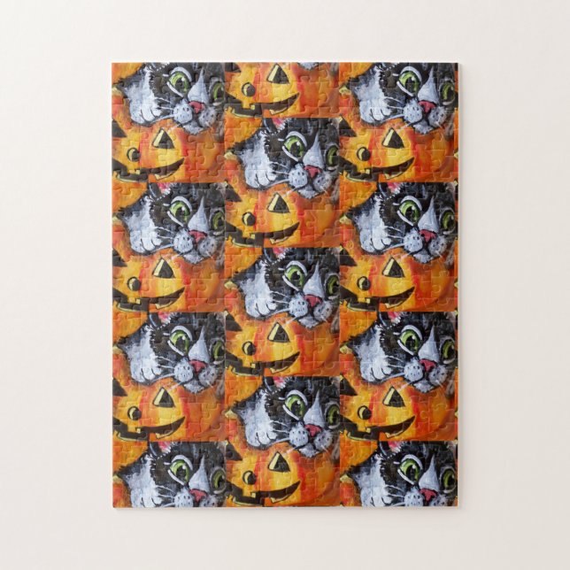 Rompecabezas de Jigsaw Halloween con gato negro y  (Vertical)