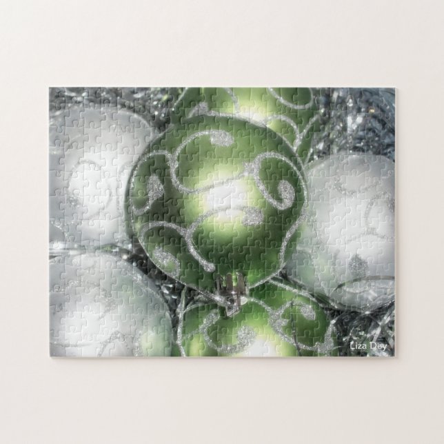 Rompecabezas de jigsaw verde y plateado (Horizontal)