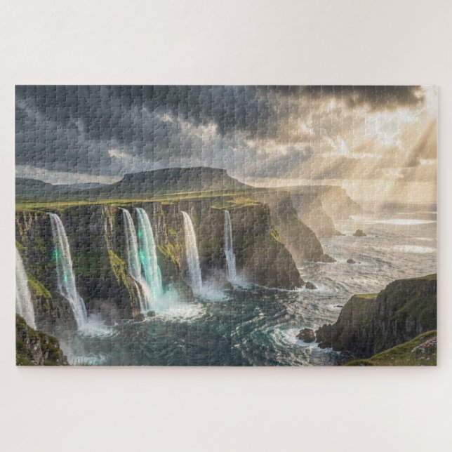 Rompecabezas de la cascada costera de la Isla de l (Horizontal)