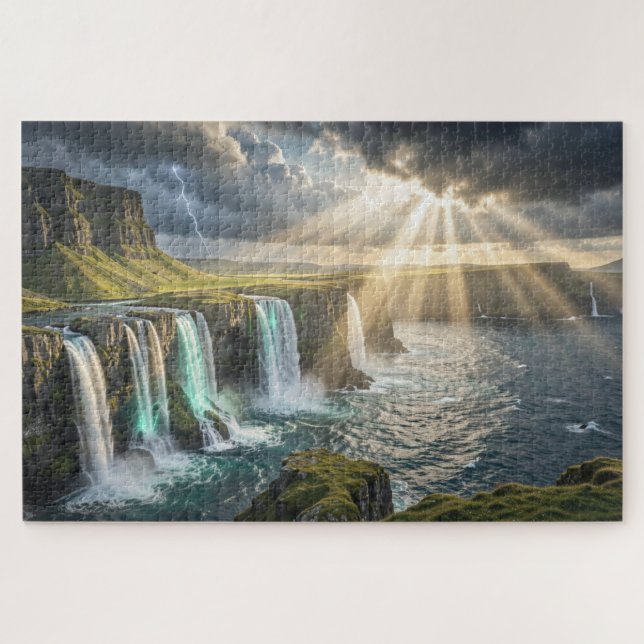 Rompecabezas de la cascada costera de la Isla de l (Horizontal)